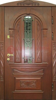 Узорная железная дверь массив со стеклом и ковкой ДСК-247 В Ижевске