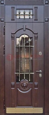 Металлическая дверь массив со стеклом и ковкой с фрамугой ДСК-249 В Ижевске