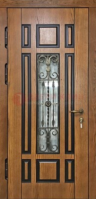 Двухцветная железная дверь Винорит со стеклом и ковкой ДСК-264 В Ижевске