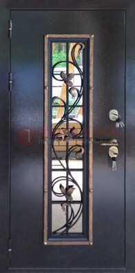 Железная дверь с порошковым напылением стеклом и ковкой ДСК-279 В Ижевске