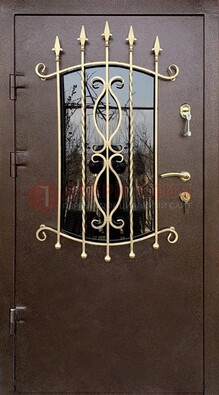 Стальная дверь Порошок со стеклом и ковкой для дома ДСК-280 В Ижевске