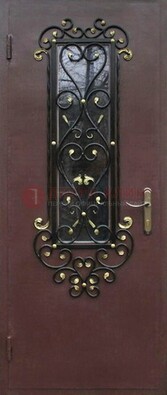 Простая металлическая дверь с Порошком стеклом и ковкой ДСК-281 В Ижевске