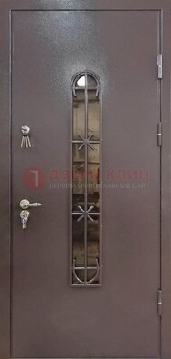 Металлическая дверь Порошок с небольшим стеклом и ковкой ДСК-282 В Ижевске