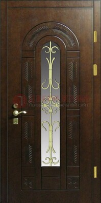 Дизайнерская металлическая дверь со стеклом и ковкой ДСК-50 В Ижевске