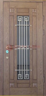 Стандартная железная дверь со стеклом темным и ковкой ДСК-5 В Ижевске