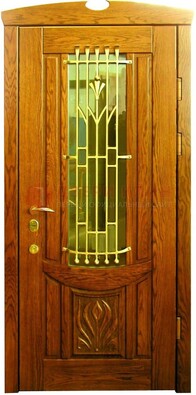 Наружная железная дверь со стеклом цветным и ковкой ДСК-62 В Ижевске