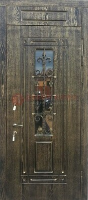 Зеленая входная дверь со стеклом и ковкой ДСК-67 В Ижевске