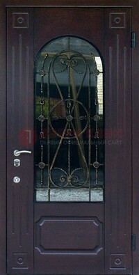 Стальная дверь со стеклом и ковкой ДСК-80 в загородный дом В Ижевске