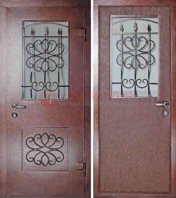 Железная дверь с прозрачным стеклом и ковкой ДСК-85 в кафе В Ижевске
