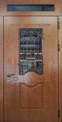 Металлическая входная дверь со стеклом и ковкой для дома ДСК-96 В Ижевске
