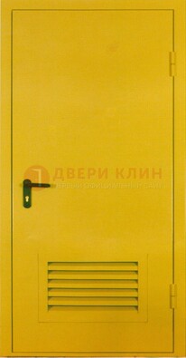 Желтая металлическая противопожарная дверь с вентиляционной решеткой ДТ-15 В Ижевске