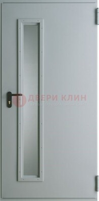 Белая железная техническая дверь со вставкой из стекла ДТ-9 В Ижевске