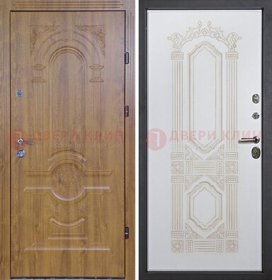 Входная дверь Дверь с виноритом с панелями Итальянский орех и Белой отделкой ДВТ-104 в Домодедово