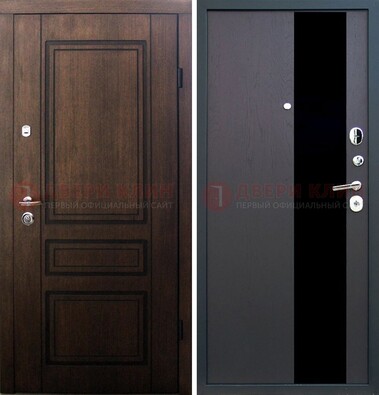 Входная дверь Итальянский орех с МДФ с черным стеклом ДМ-1199 В Ижевске