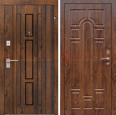 Стальная коричневая дверь с МДФ и коричневой МДФ внутри ДМ-1388 В Ижевске