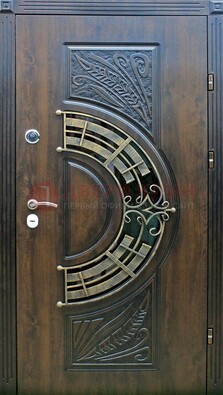 Металлическая филенчатая дверь с виноритом и стеклом ДВТ-144 В Ижевске