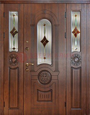 Парадная полуторная дверь с виноритом и витражом ДВТ-172 В Ижевске