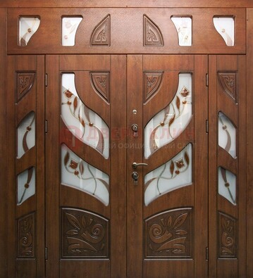Элитная двухстворчатая дверь с витражным стеклом ДВТ-173 В Ижевске