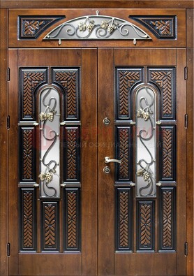 Входная двухстворчатая дверь с виноритом и ковкой ДВТ-183 В Ижевске