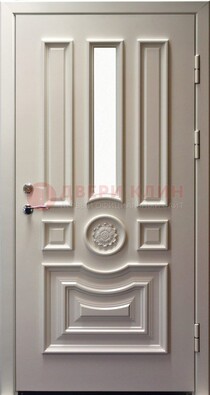 Белая уличная дверь с виноритом и стеклом ДВТ-201 в Выборге