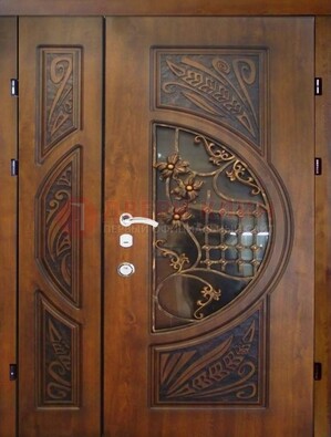 Металлическая дверь с виноритом и резной панелью внутри ДВТ-70 В Ижевске