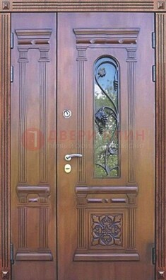 Железная коричневая филенчатая дверь с виноритом и МДФ ДВТ-85 В Ижевске