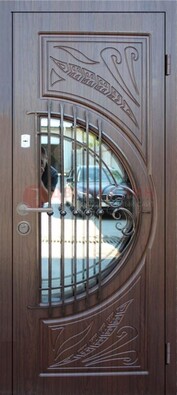 Стальная дверь с виноритом со стеклом и ковкой ДВТ-99 В Ижевске