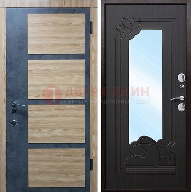 Светлая металлическая дверь c фрезерованной МДФ с зеркалом ДЗ-103 В Ижевске