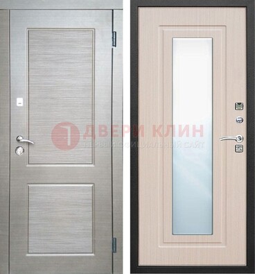 Светлая металлическая филенчатая дверь и МДФ Белый дуб с зеркалом ДЗ-104 В Ижевске