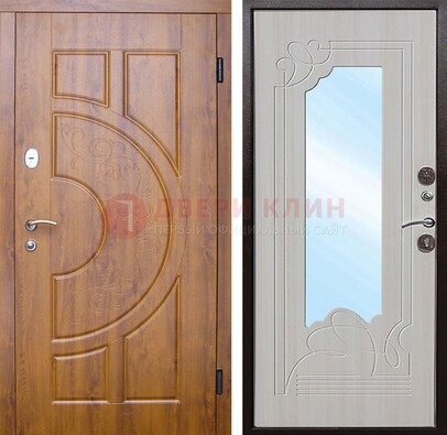 Коричневая металлическая дверь c МДФ с узором и зеркалом ДЗ-105 В Ижевске