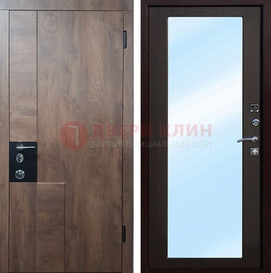 Коричневая металлическая дверь c МДФ с зеркалом ДЗ-106 В Ижевске