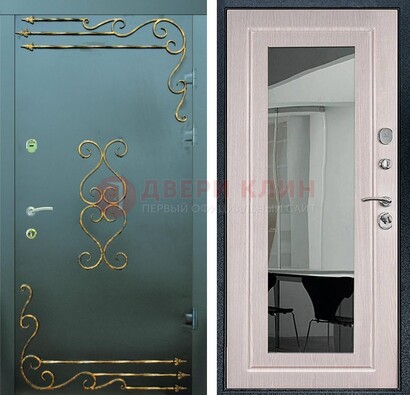 Железная дверь c порошковым напылением и МДФ Белый дуб с зеркалом ДЗ-110 в Серпухове