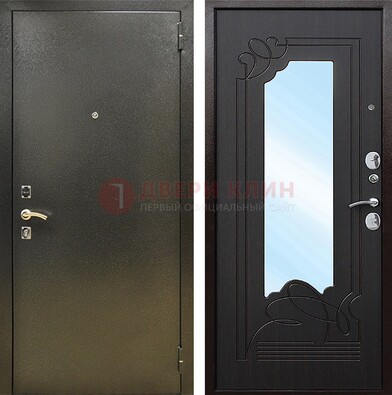 Железная темная дверь c порошковым напылением и МДФ с узором и зеркалом ДЗ-111 В Ижевске