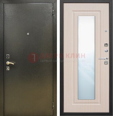 Входная темная дверь c порошковым покрытием и МДФ Белый дуб и зеркалом ДЗ-112 в Талдоме