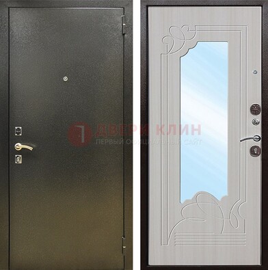 Входная темно-серая дверь c порошковым покрытием и МДФ с резьбой и зеркалом ДЗ-113 В Ижевске
