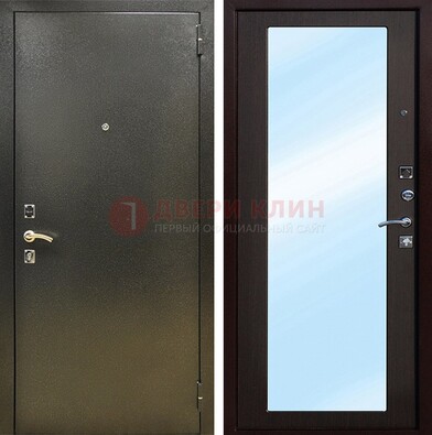 Входная темно-серая дверь c порошковым покрытием и МДФ с зеркалом ДЗ-114 В Ижевске