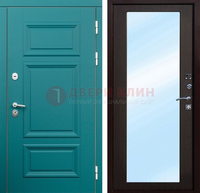 Зеленая входная дверь терморазрыв c виноритом и МДФ с зеркалом ДЗ-122 В Ижевске