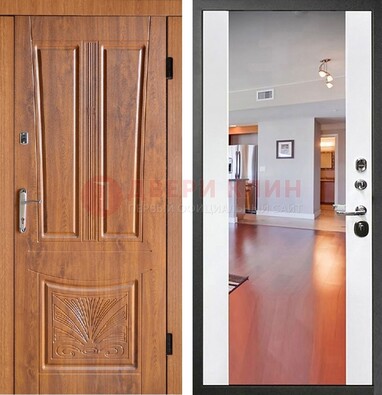 Входная коричневая дверь терморазрыв c виноритом и белая МДФ c зеркалом ДЗ-123 В Ижевске
