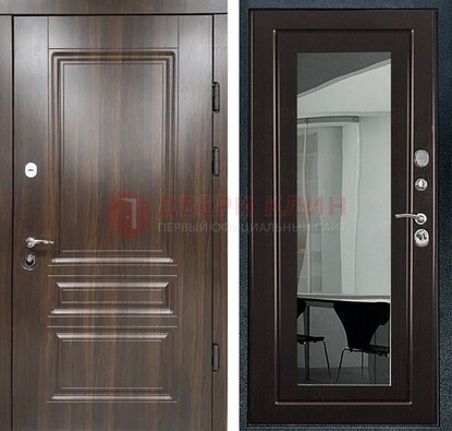 Железная коричневая дверь с МДФ Венге c зеркалом ДЗ-124 В Ижевске