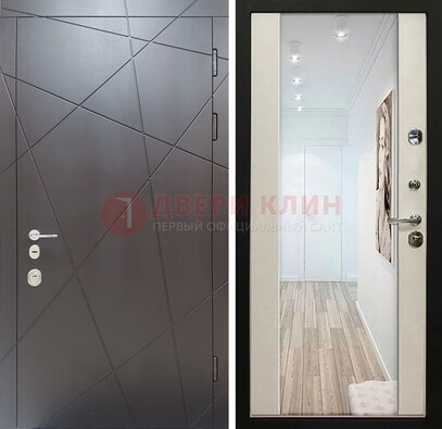 Железная коричневая дверь со светлой МДФ внутри и зеркалом ДЗ-125 В Ижевске