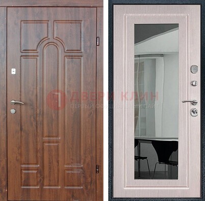 Входная коричневая дверь с МДФ Белый дуб и зеркалом ДЗ-126 В Ижевске