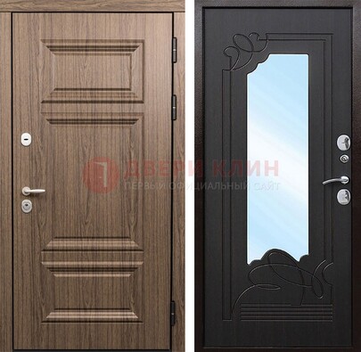 Входная коричневая дверь с зеркалом МДФ Венге ДЗ-127 В Ижевске