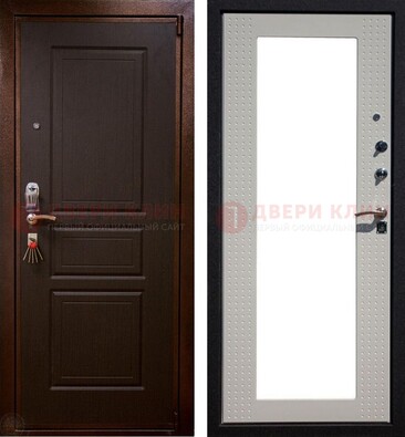 Коричневая железная дверь с панелями МДФ и зеркалом ДЗ-133 В Ижевске