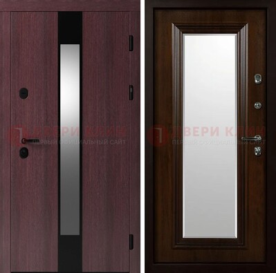 Темная стальная дверь МДФ с обеих сторон с зеркалом ДЗ-143 в Павловском Посаде