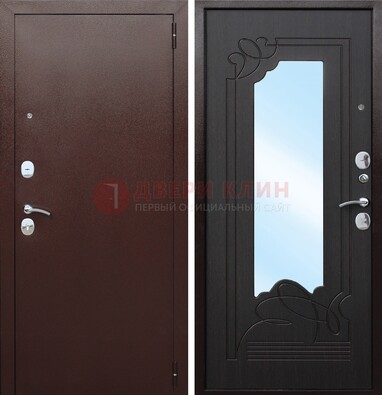 Коричневая стальная дверь с зеркалом ДЗ-18 В Ижевске