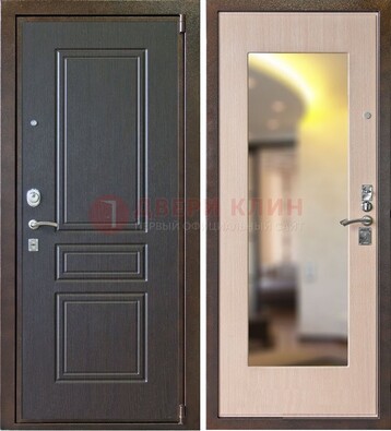Коричневая стальная дверь с зеркалом МДФ внутри ДЗ-27 В Ижевске