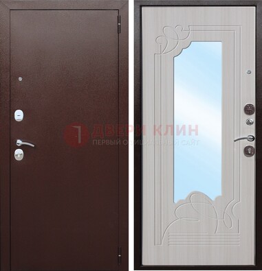 Коричневая металлическая дверь с зеркалом МДФ внутри ДЗ-33 В Ижевске
