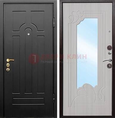 Темная входная дверь с МДФ Беленый дуб и зеркалом ДЗ-58 В Ижевске