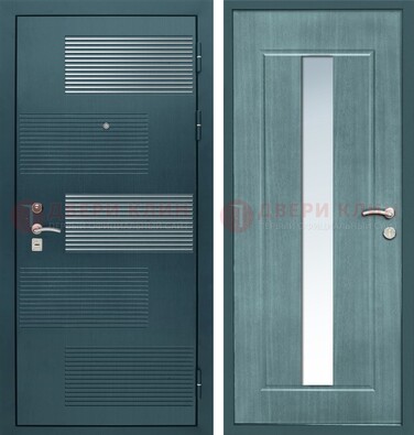 Входная дверь с зеркальной вставкой внутри с голубым МДФ с зеркалом ДЗ-71 В Ижевске