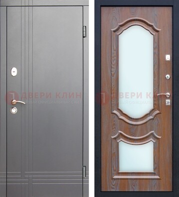 Серая входная дверь со светлой МДФ и зеркалами внутри ДЗ-77 В Ижевске